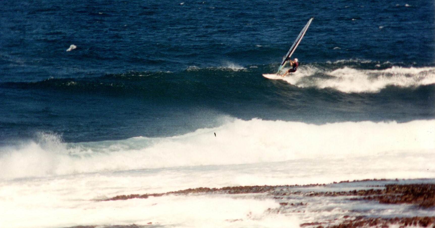 Shane Finigan wave sailing Shark Island late 1990's