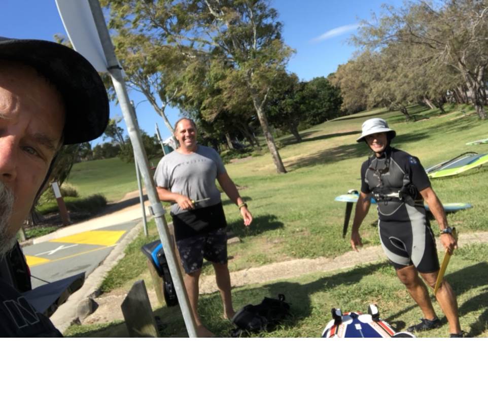 Col shouted beers Dennis and Adam still out sailing flat shallow water Wind around 16knts