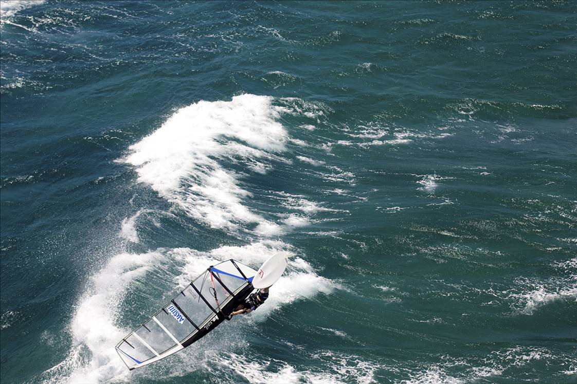 Finding some shade under the slalom board