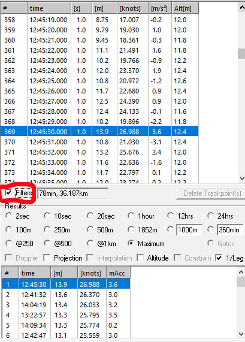 Garmin 910XT filtered