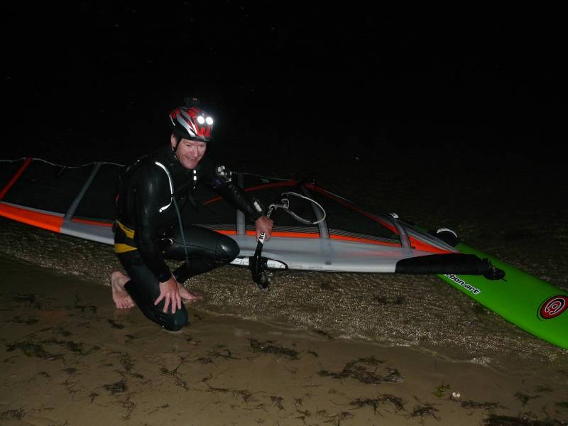Sandy Point night sailing. Craig and Mat