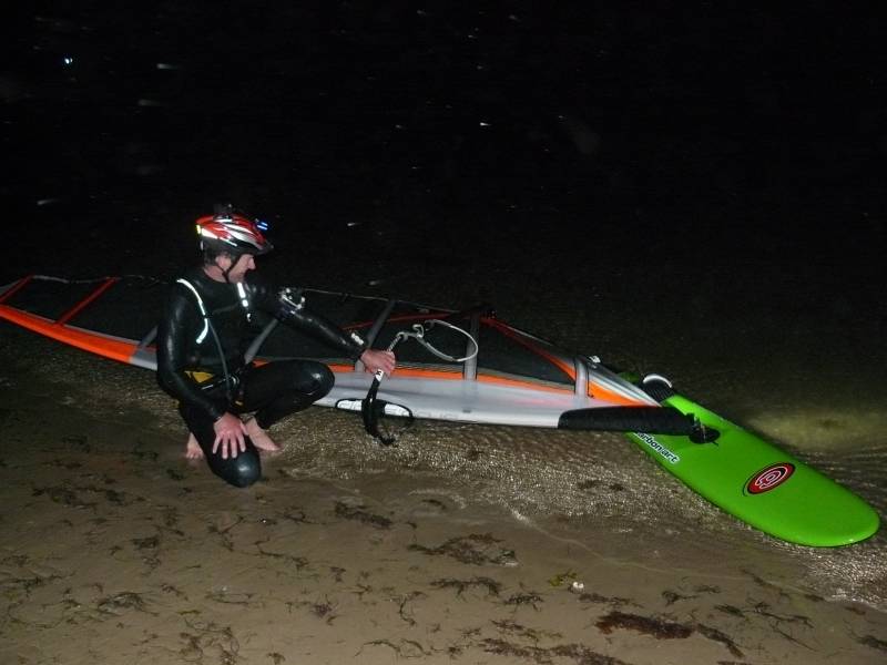 Sandy Point night sailing. Craig and Mat