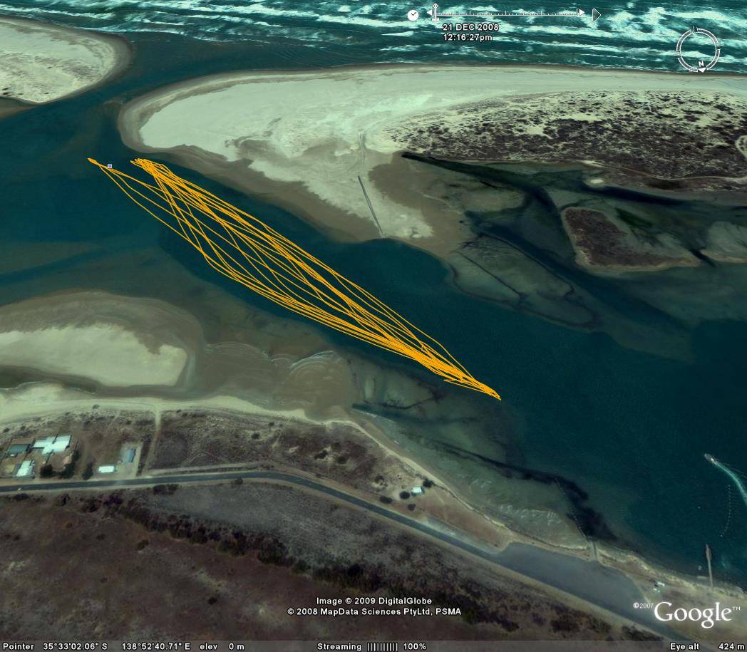 GPS track from the Murray Mouth on 21.12.08