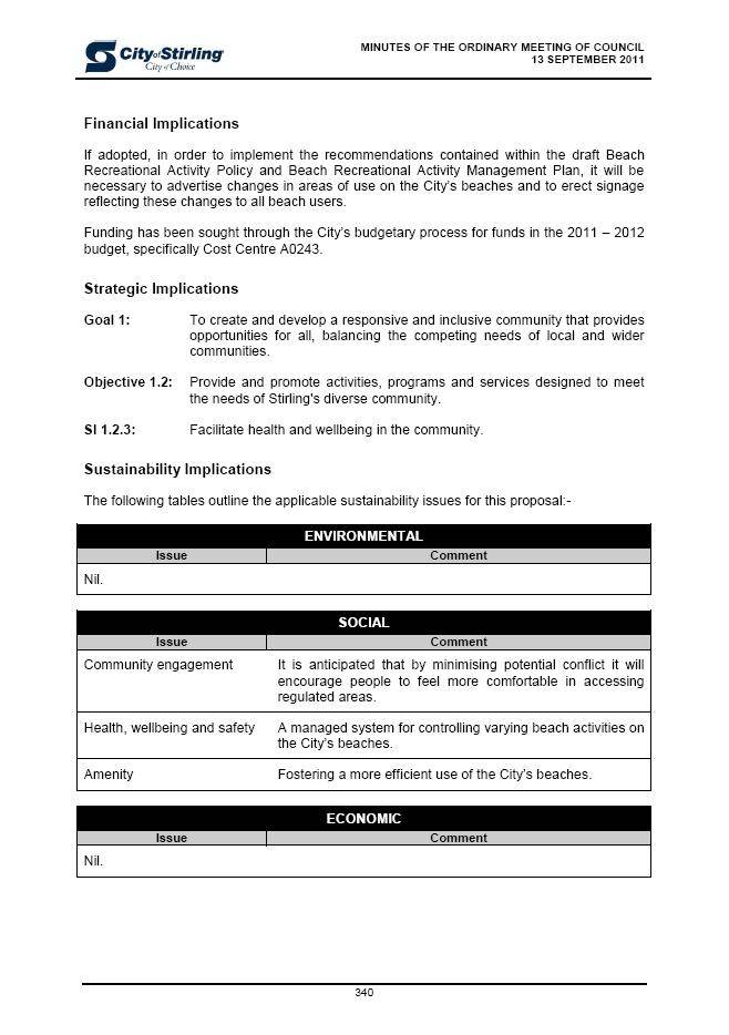 Stirling Beach Rec Policy 13/9/11