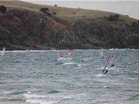 View of the Crew out the kitchen window