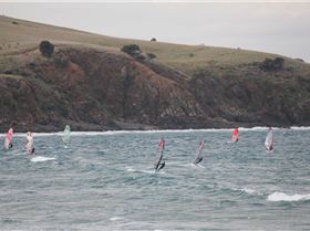 View of the Crew out the kitchen window