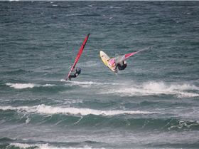 View of the Crew out the kitchen window