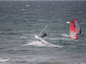 View of the Crew out the kitchen window