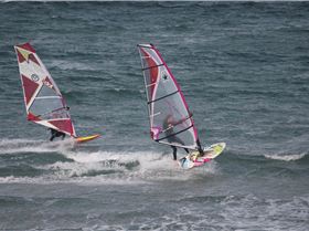 View of the Crew out the kitchen window