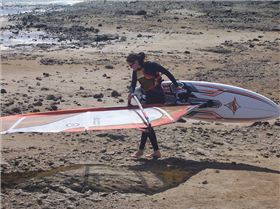 Kym launching at Rankines Landing Goolwa - only place to sail in the lake :(