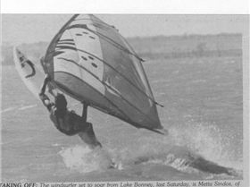 1987 Choco windsurfing on lake Bonney
