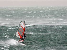 Warrick sailing into a 60 knot+ gust on Port Phillip Bay wed 2nd April  08