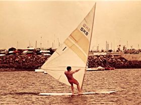 Old school windsurfing Dinosaur racing