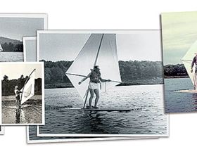 Old school windsurfing Dinosaur racing