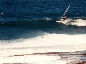Shane Finigan wave sailing Shark Island late 1990's