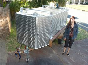 Monica next to the Trailer