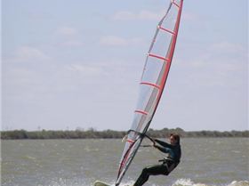 Alex windsurfing at Boggy Lake on the 10th of Feburary