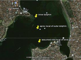 aprox dolphin spit locations (big red sticks! with sharp things on top)