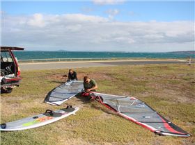 Testing the 2010 95L OES twin fin for speed and turning on flat water next to a single fin
