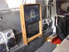 Jamie snowboard in PJ's and Petes van 030