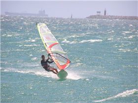 competitors battling 30 knots at the South beach slalom event.