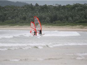 alex age 8,first time wave sailing with dad