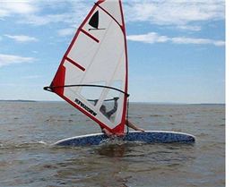 Windsurfing on a SUP - riding a stern-first railride