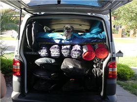 Back of van, hard to see but has 6x boards in board bags.