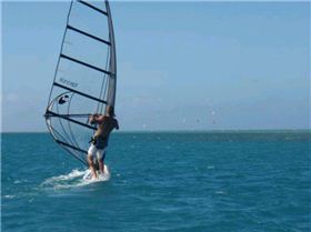 Pete on the F2 Missil. Check the kiters on the sandbar.