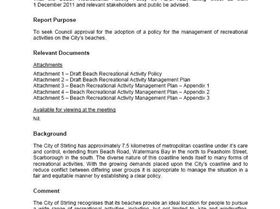 Stirling Beach Rec Policy 13/9/11