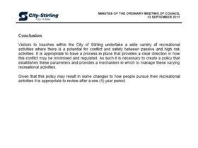 Stirling Beach Rec Policy 13/9/11