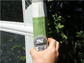 With the downhaul set at 441, the batten is now about 3/4 across the mast